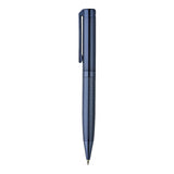 Blue pen with a textured finish on a white background