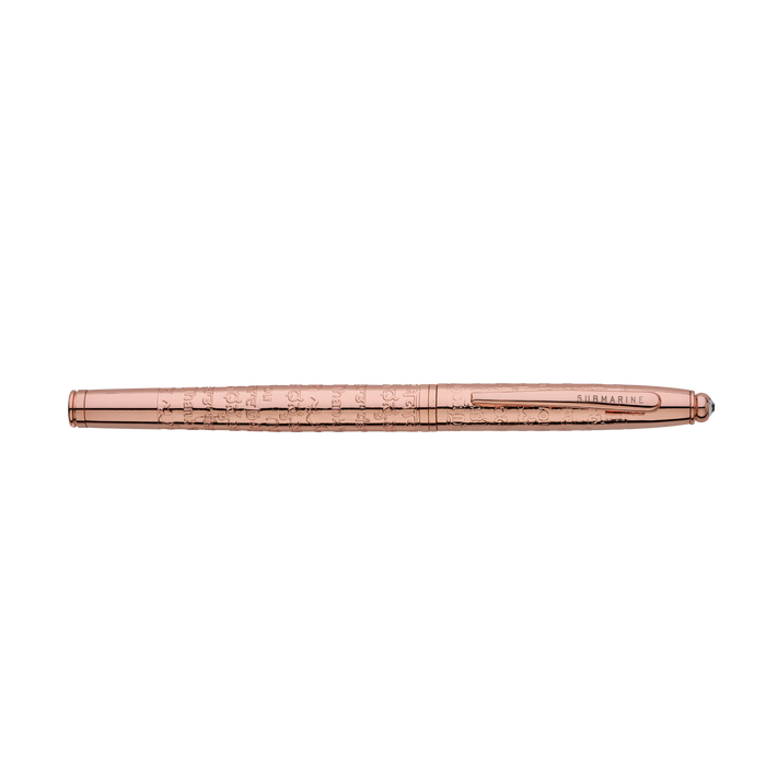 Rose gold pen on a white background