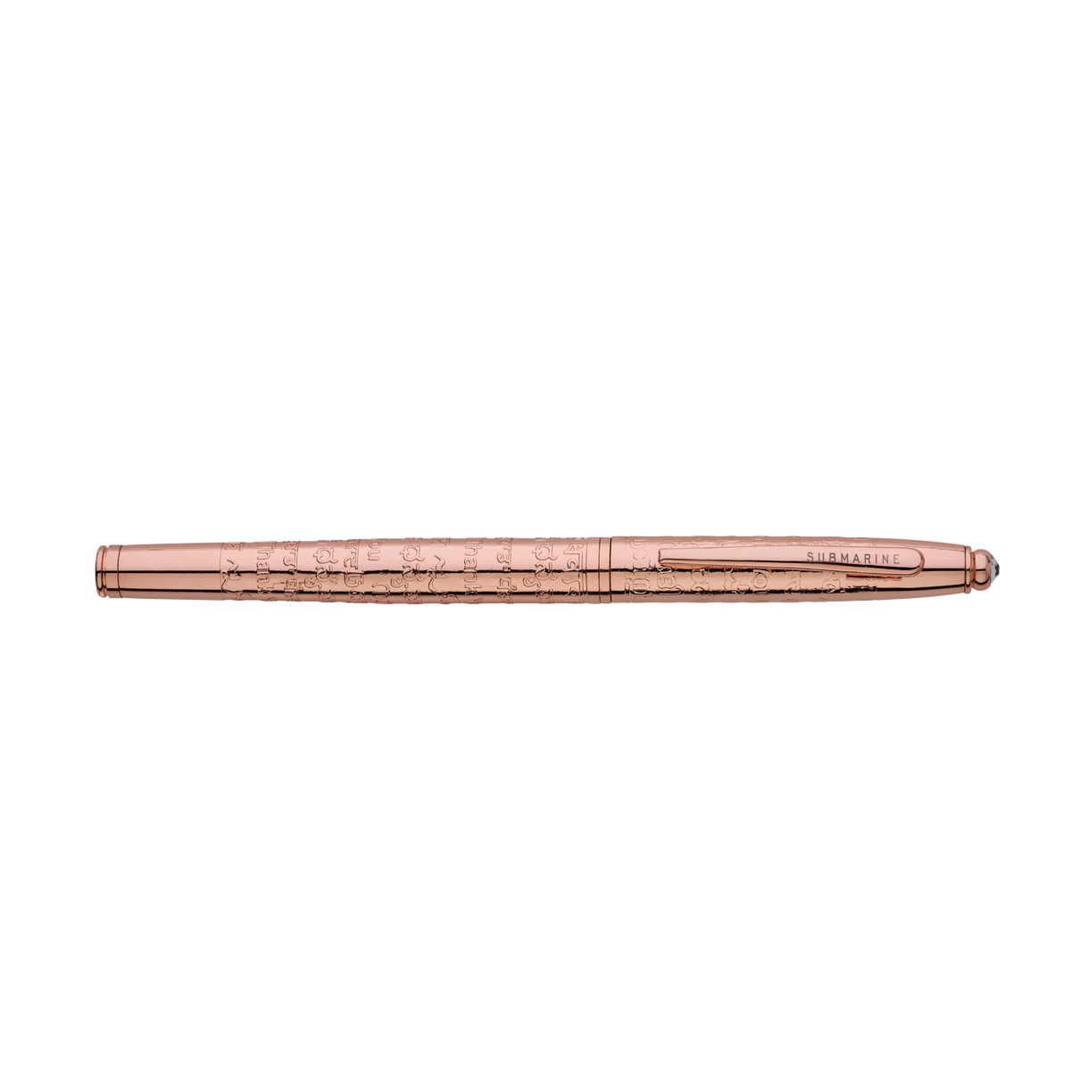 Rose gold pen on a white background
