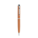 Brown pen with silver accents on a white background