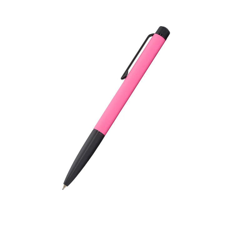 Pink and black pen on a white background