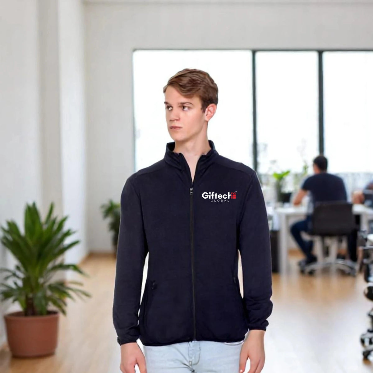 North Pole High Neck Zippered Jacket with embroidered logo Navy Blue