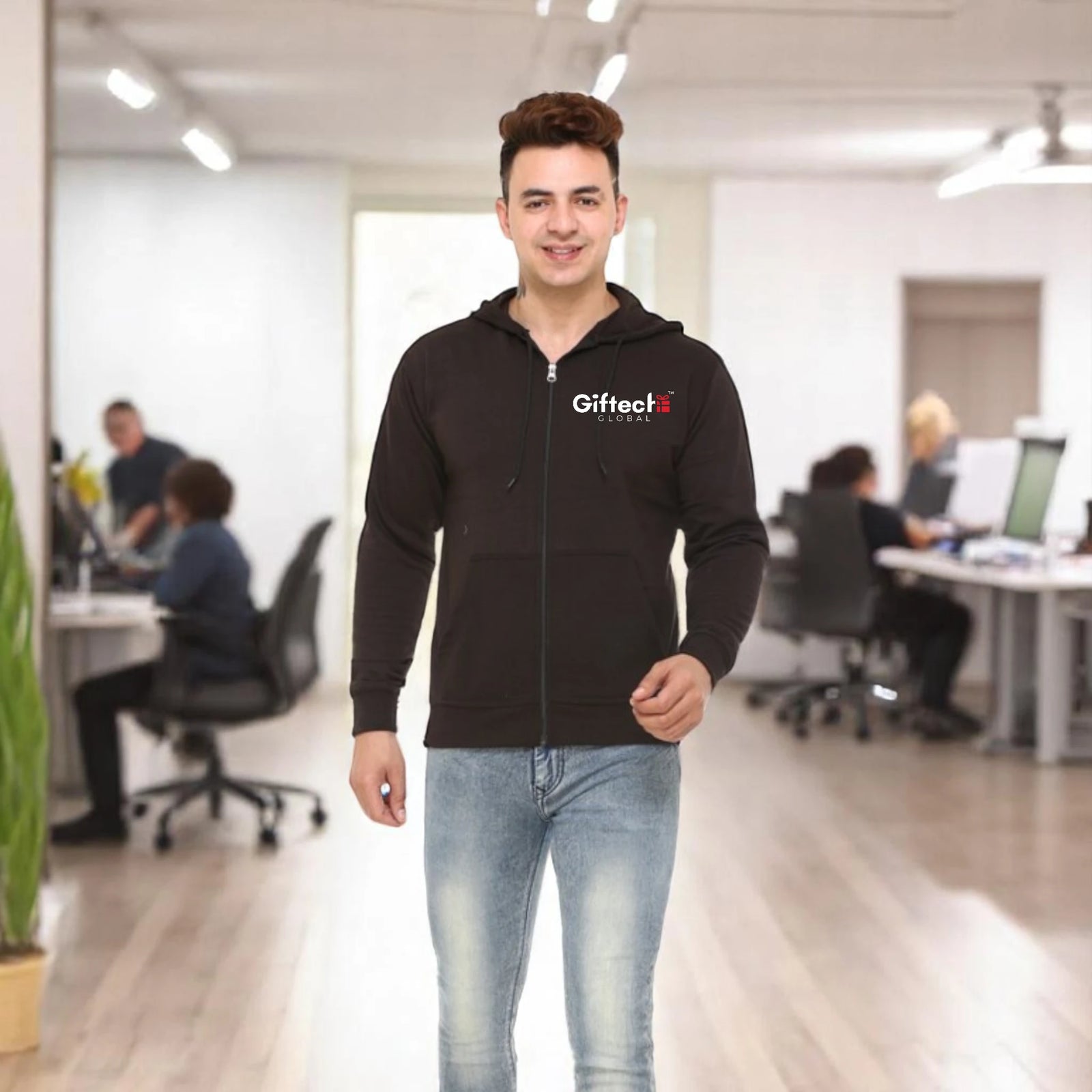 Blend Ease Zippered Hoodie with embroidered logo Black
