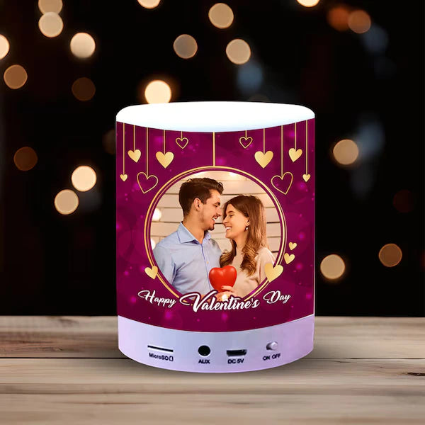 Valentine-themed Bluetooth speaker with custom image, AUX and TF card support, designed for romantic and memorable gifts.