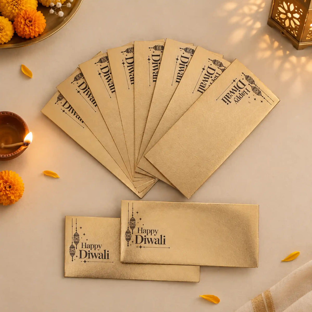 Golden Happy Diwali Envelopes - Pack of 10