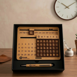 Customizable Wooden Perpetual Calendar & Pen Set