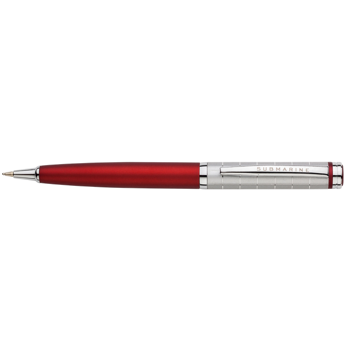 Red pen with silver accents on a white background