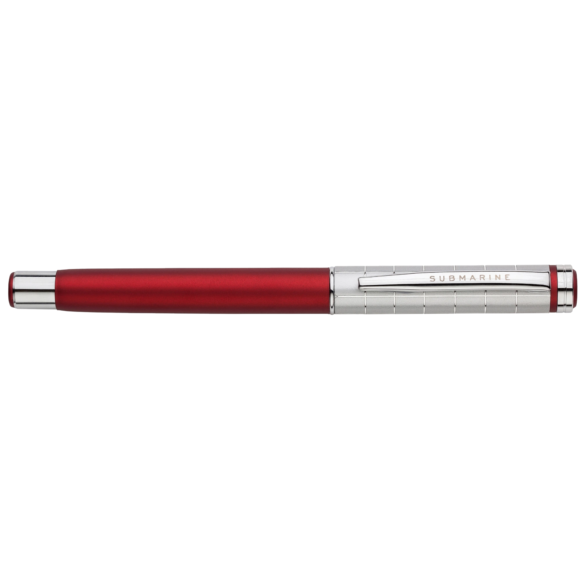 Red pen with silver accents on a white background