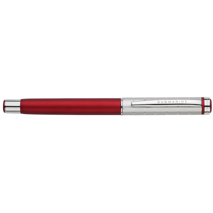Red pen with silver accents on a white background