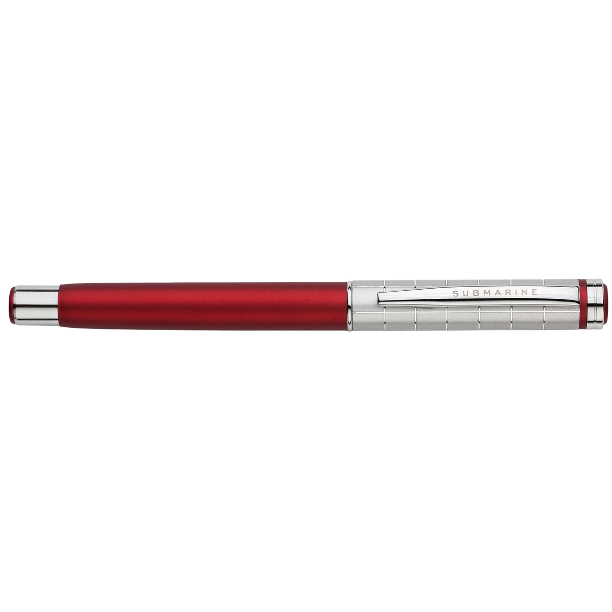 Red pen with silver accents on a white background