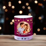 Compact personalized Bluetooth speaker featuring a couple's photo and 'Happy Valentine's Day' design, perfect for special occasions.
