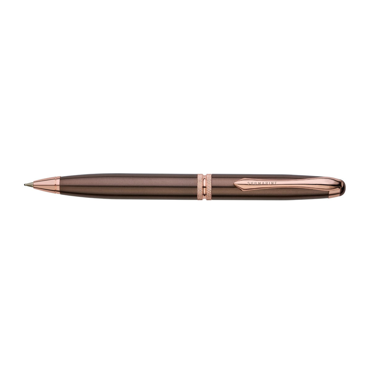 Rose gold pen on a white background