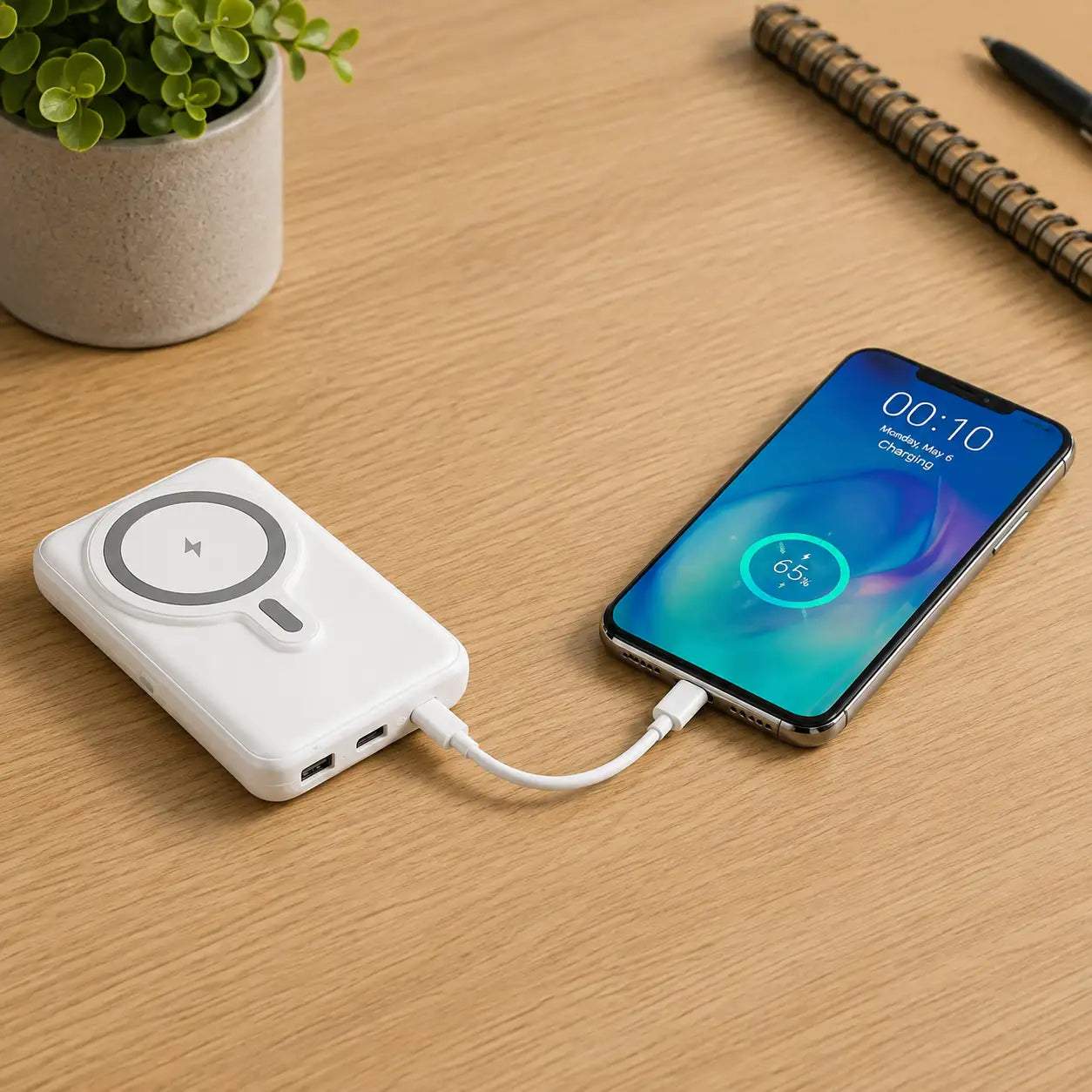 Magnevo 10000 mAh MagSafe Power Bank with Built-In Cable