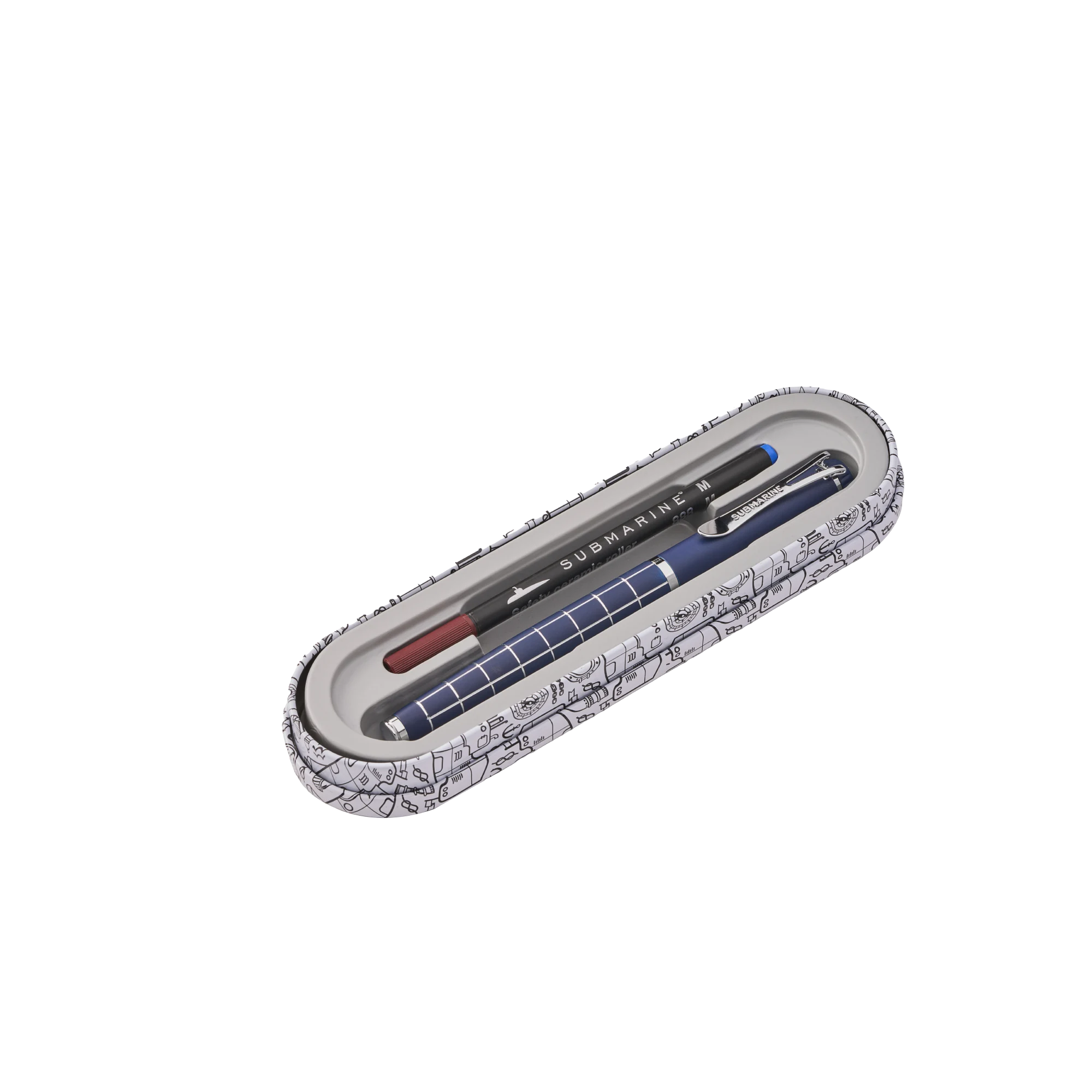 Pen set with a pen and pencil in a decorative case on a white background