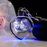 2D Heart Keychain - Heart-Shaped Keychain | Glass, 2D Photo featuring a couple's portrait with LED light, ideal for Valentine's Day gifts.