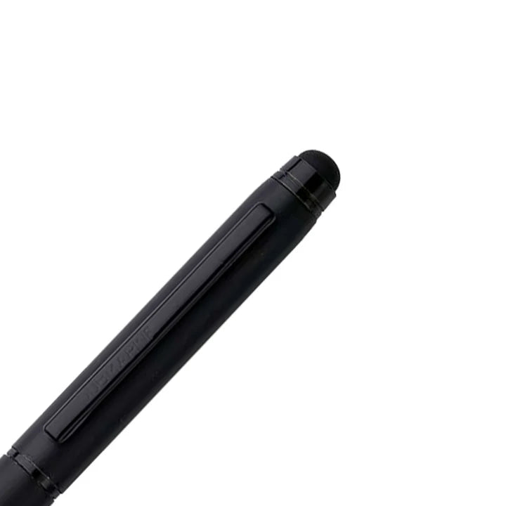Black pen on a white background