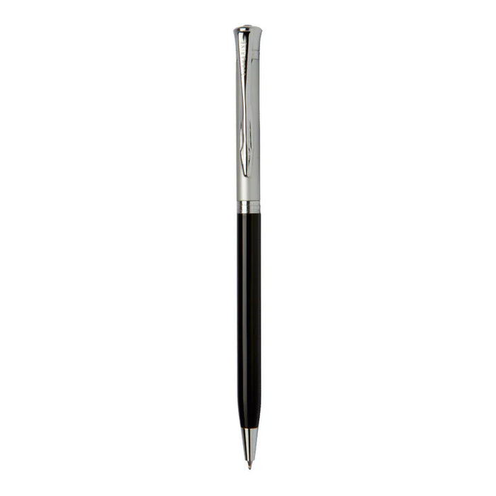 Black pen with silver accents on a white background