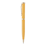 Gold pen with a textured finish on a white background