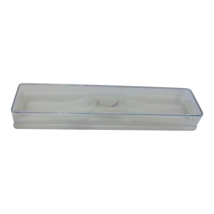 Clear plastic tray on a white background