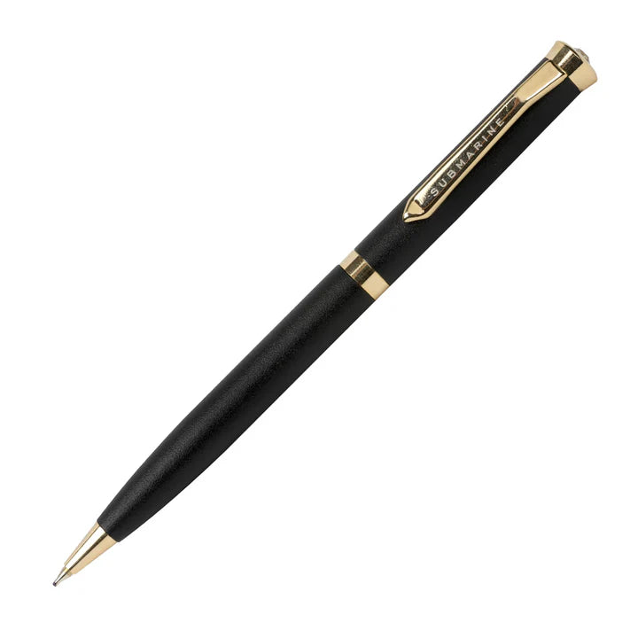 Black pen with gold accents on a white background