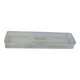 Clear plastic tray on a white background