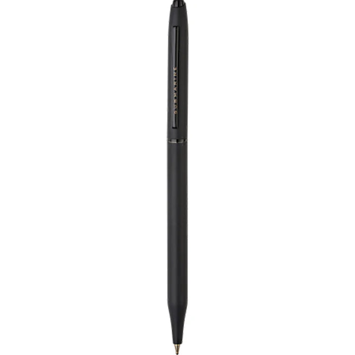 Black pen on a white background
