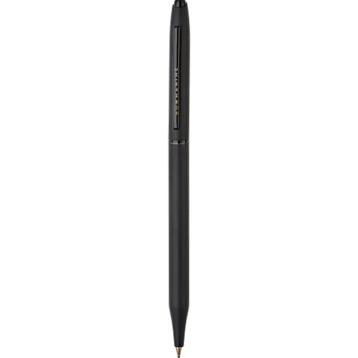 Black pen on a white background