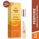 Plum Vanilla & Caramello Eau De Parfum 15ml spray bottle with packaging, featuring vanilla and salted caramel notes in a new launch gift set.