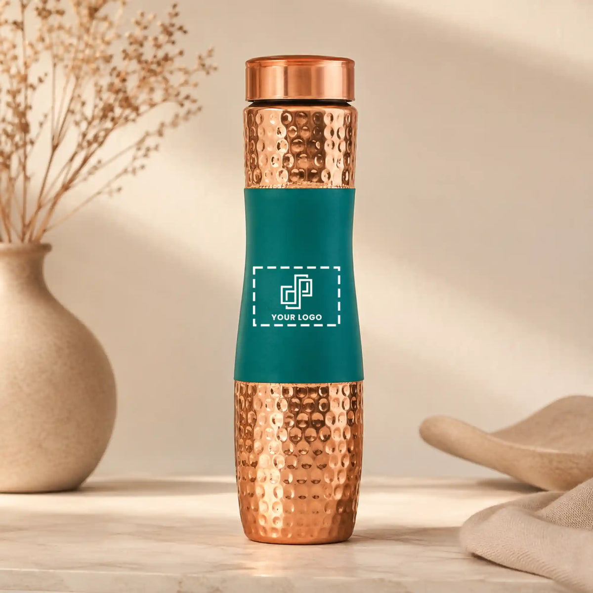 Aqua Curve Hammered Copper Bottle