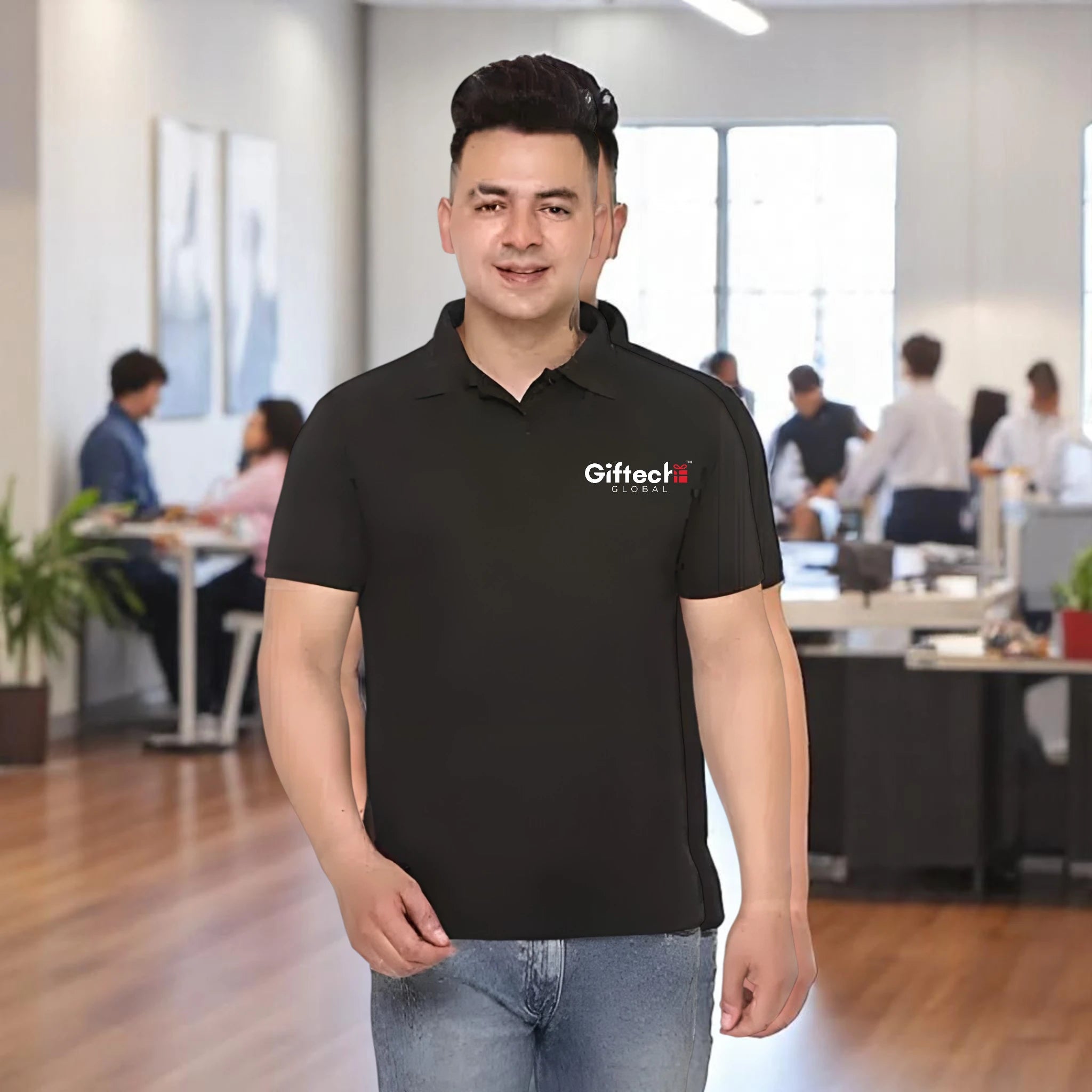 Performance Polo T-shirt with Embroidered Logo Black