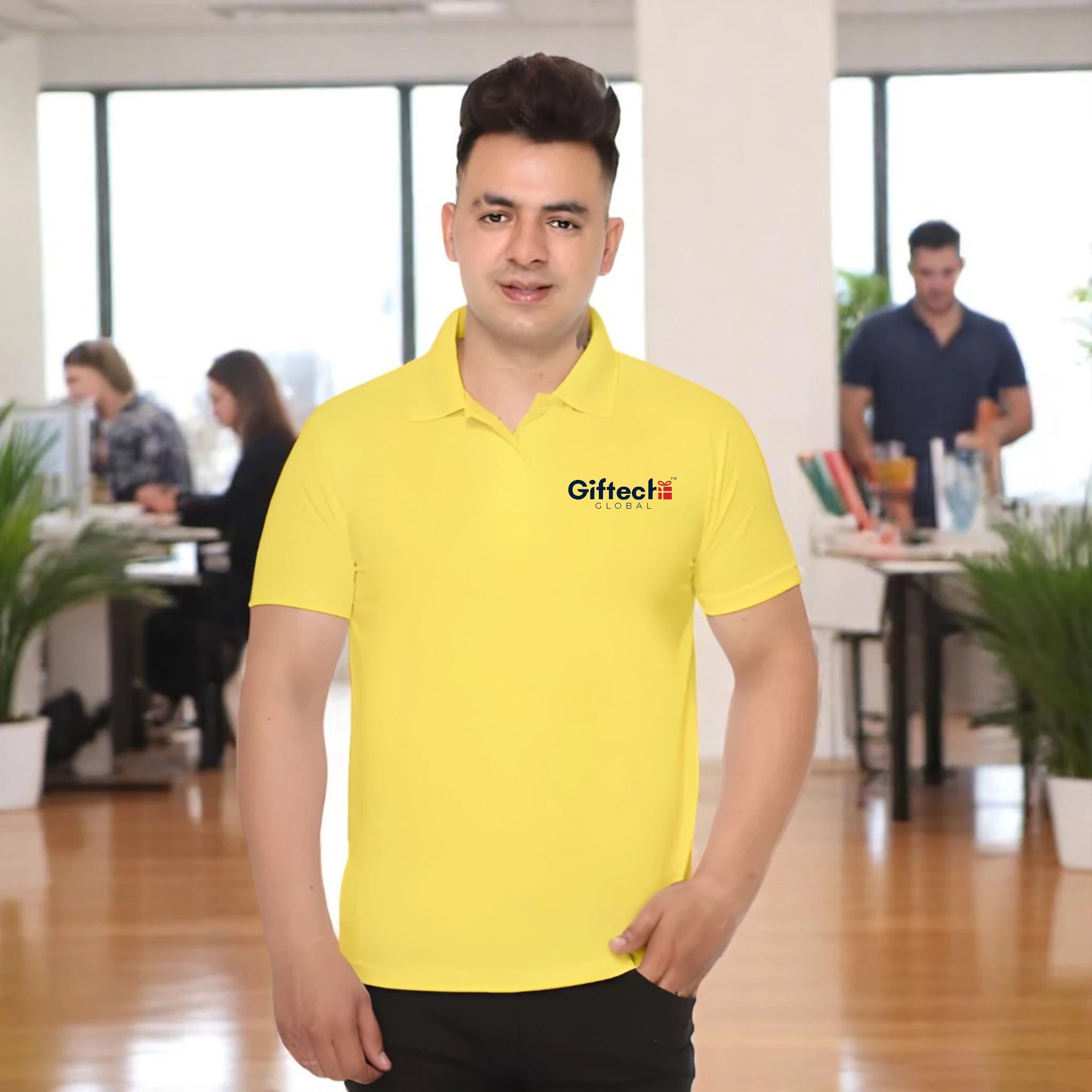 Performance Polo T-shirt with Embroidered Logo Lemon Yellow