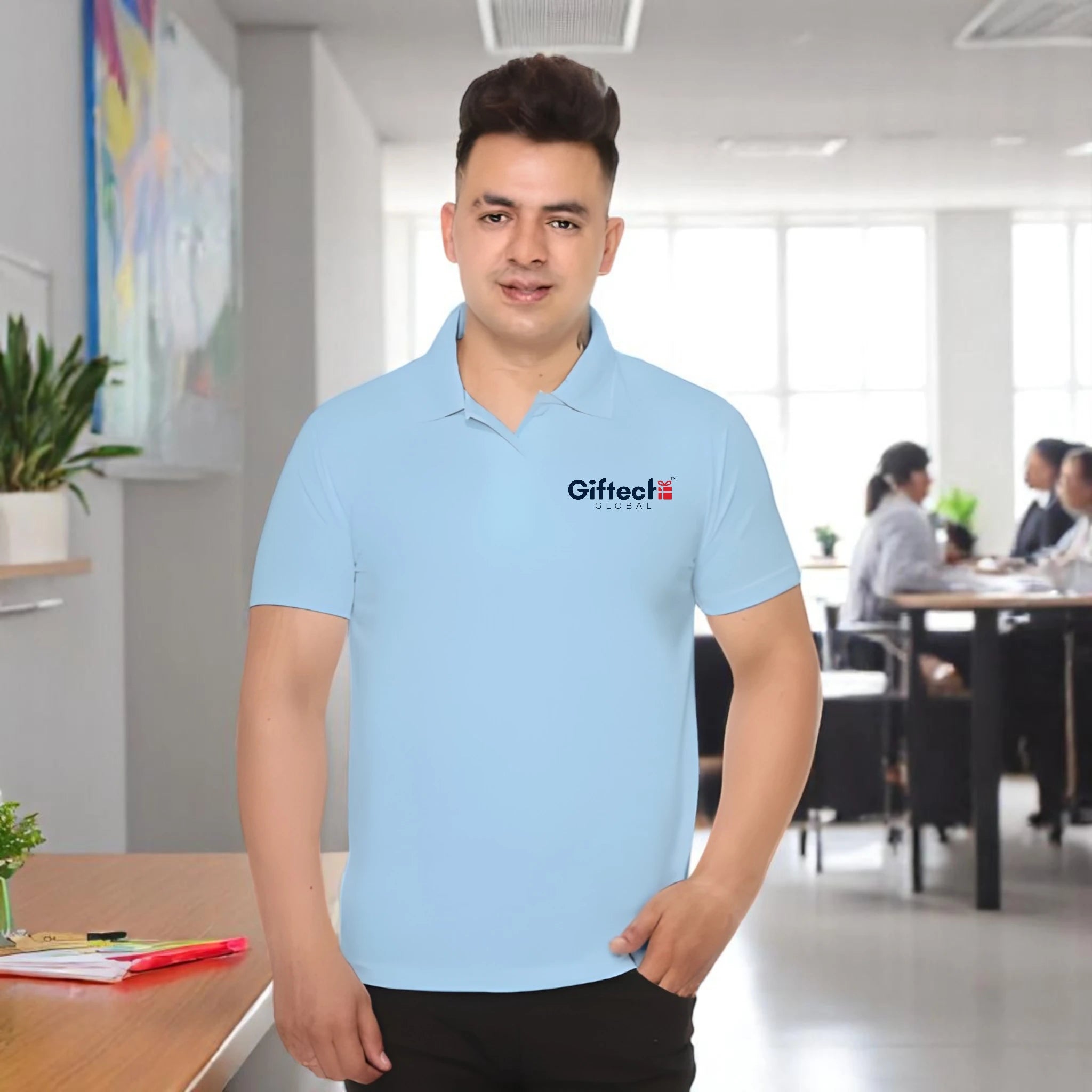 Performance Polo T-shirt with Embroidered Logo Sky Blue