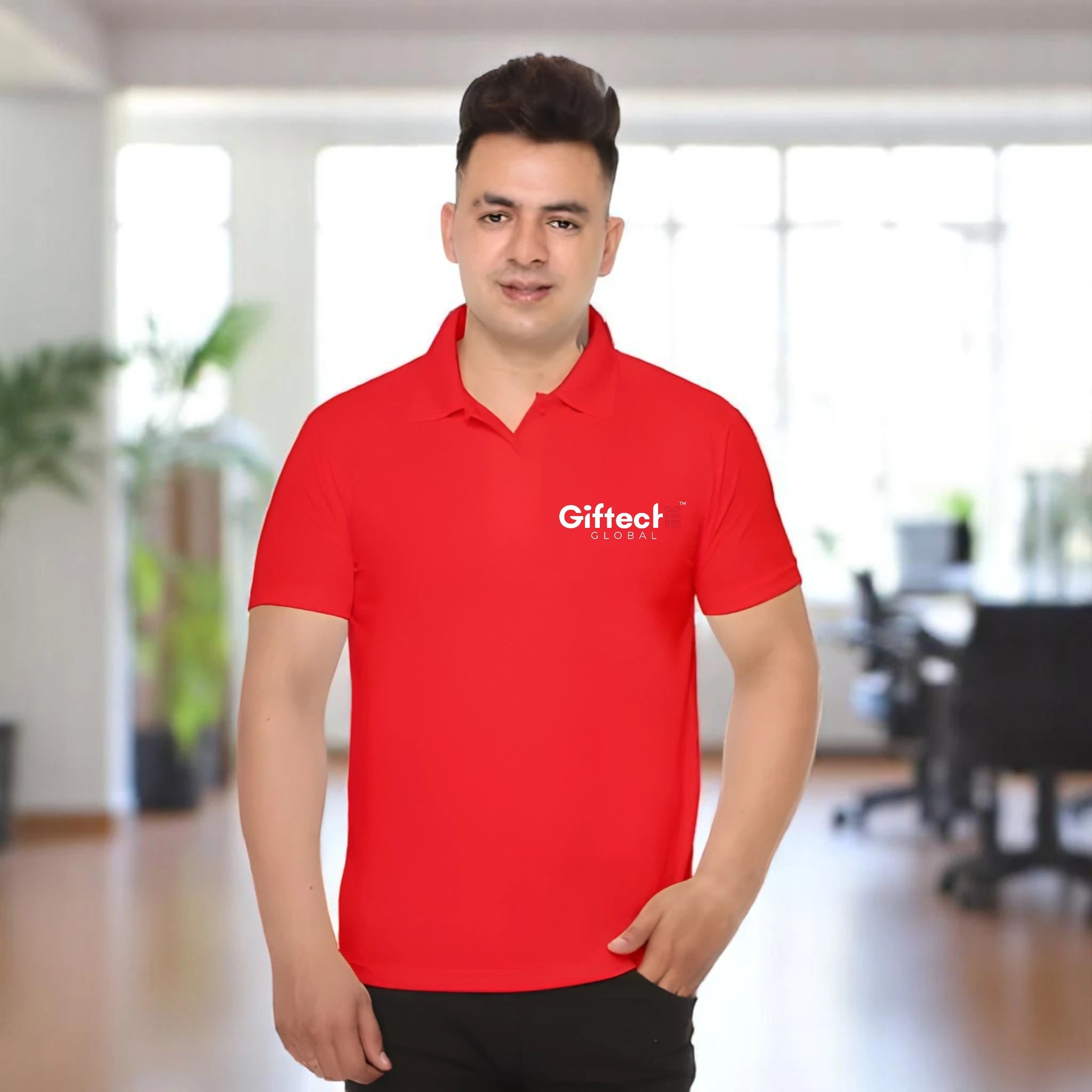 Performance Polo T-shirt with Embroidered Logo Red