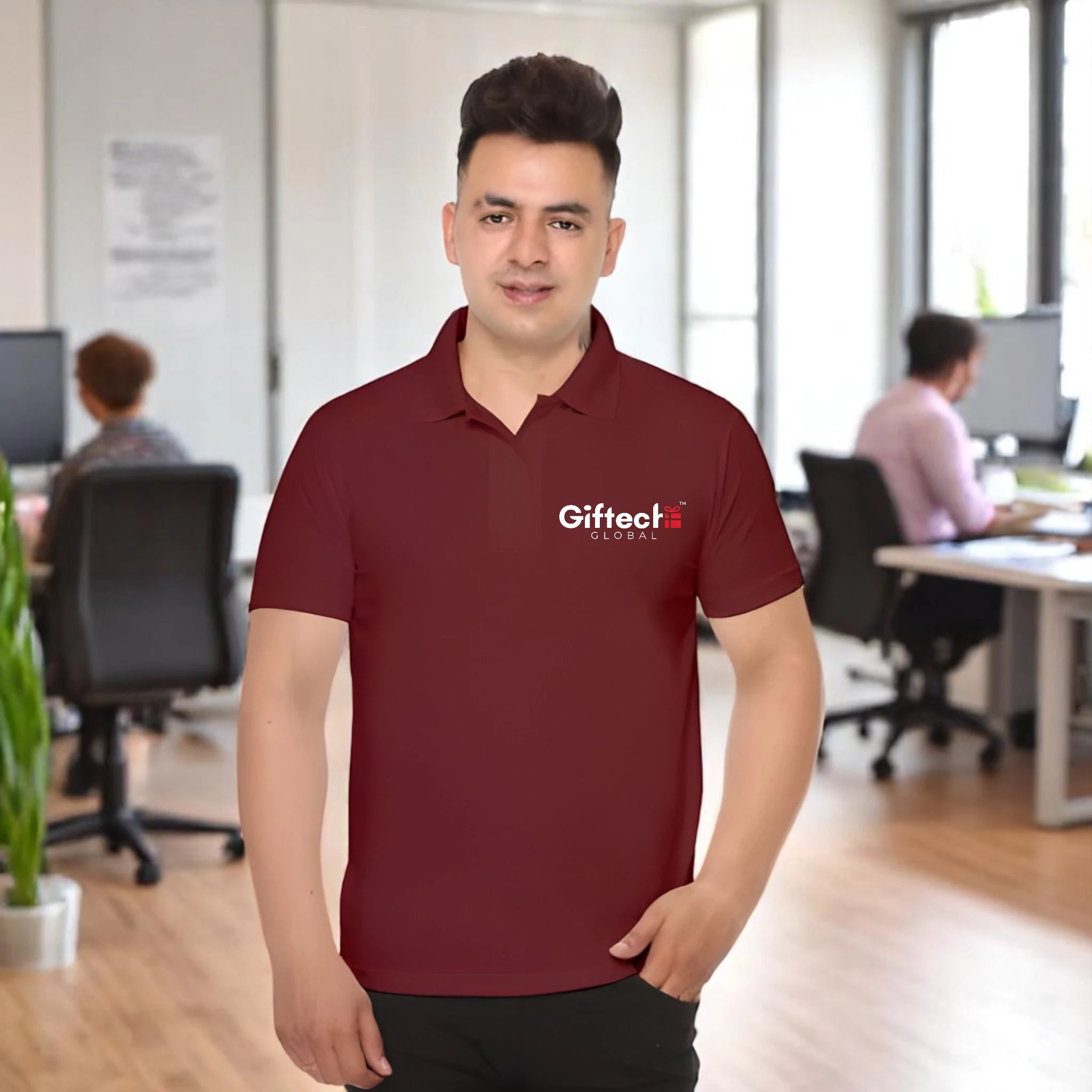 Performance Polo T-shirt with Embroidered Logo Maroon