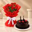 Beautiful Red Rose Hamper with Chocolate Cake