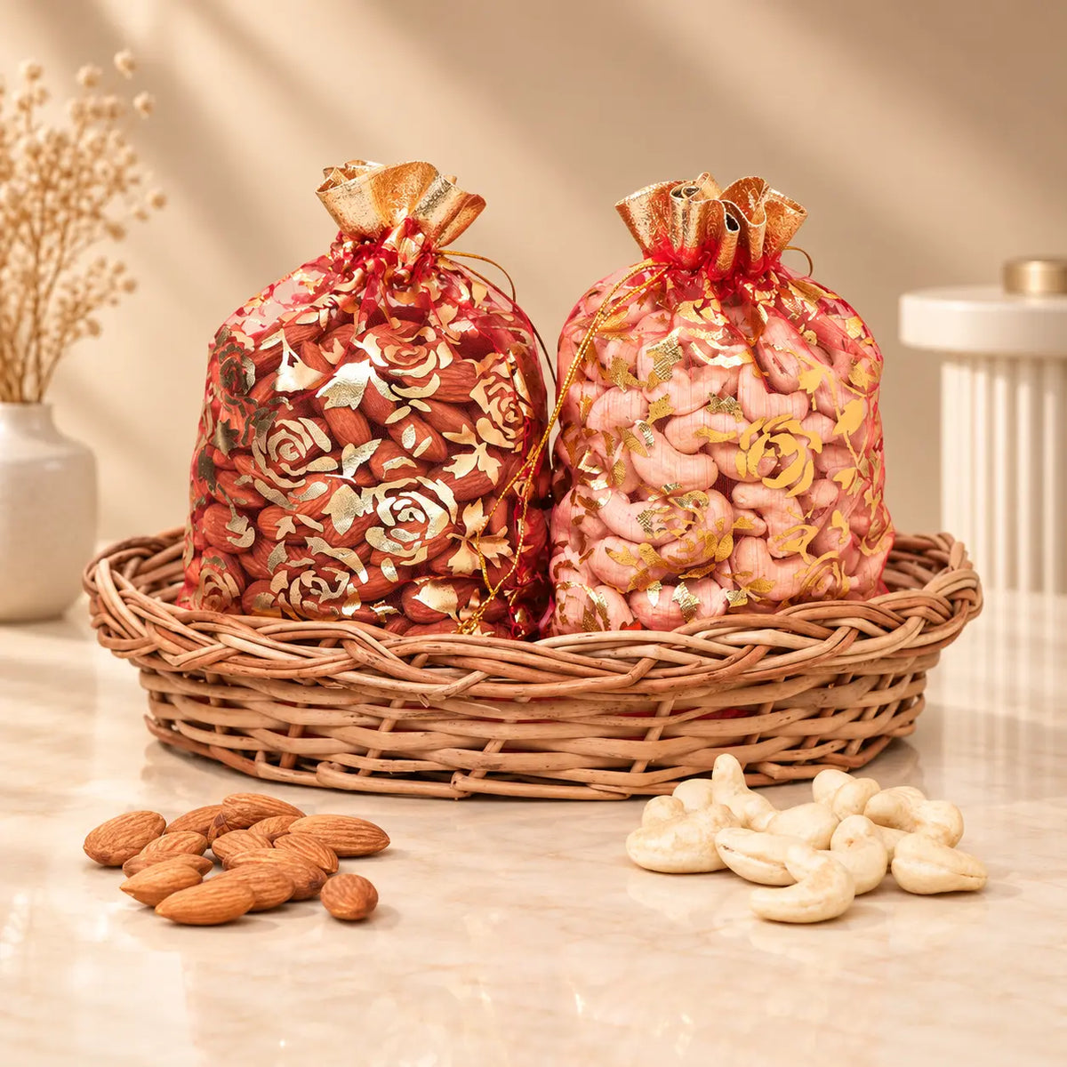 Cashews & Almonds Potli Combo – Premium Dry Fruit Gift Basket