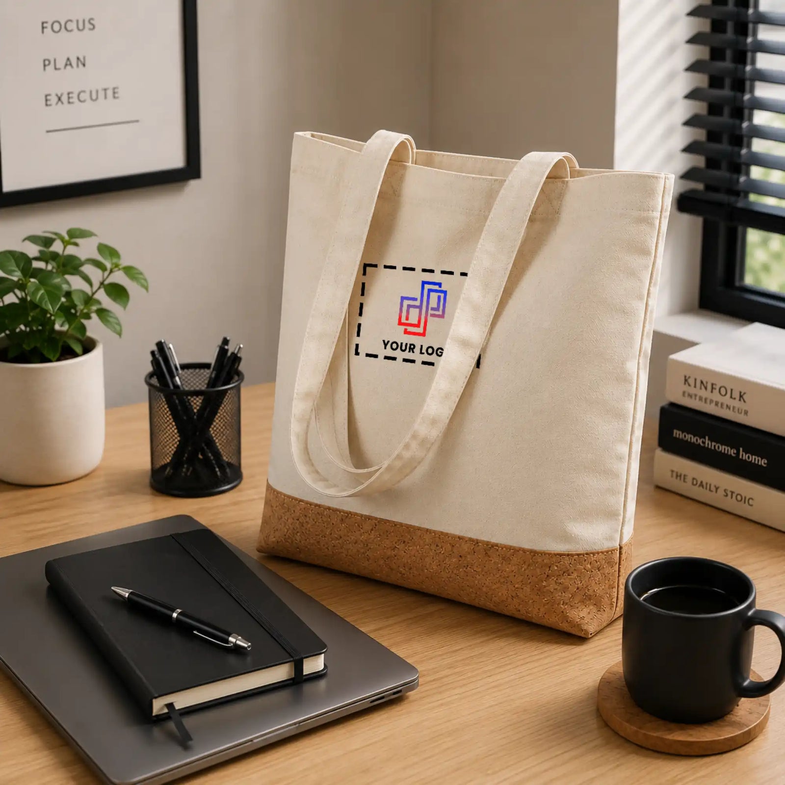 Dual-Tone Cotton and Cork Tote Bag