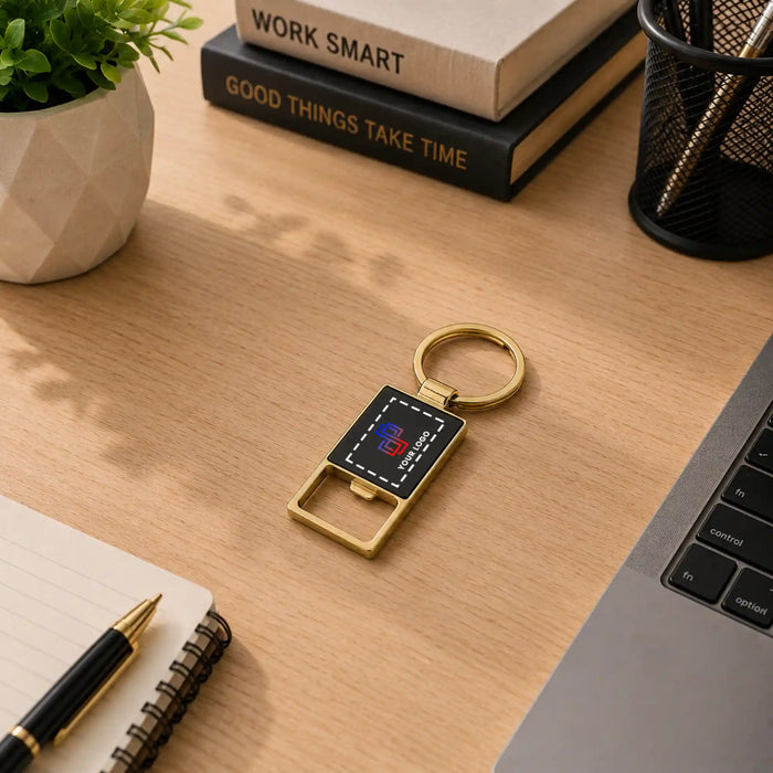 Square Gold Metal Keychain