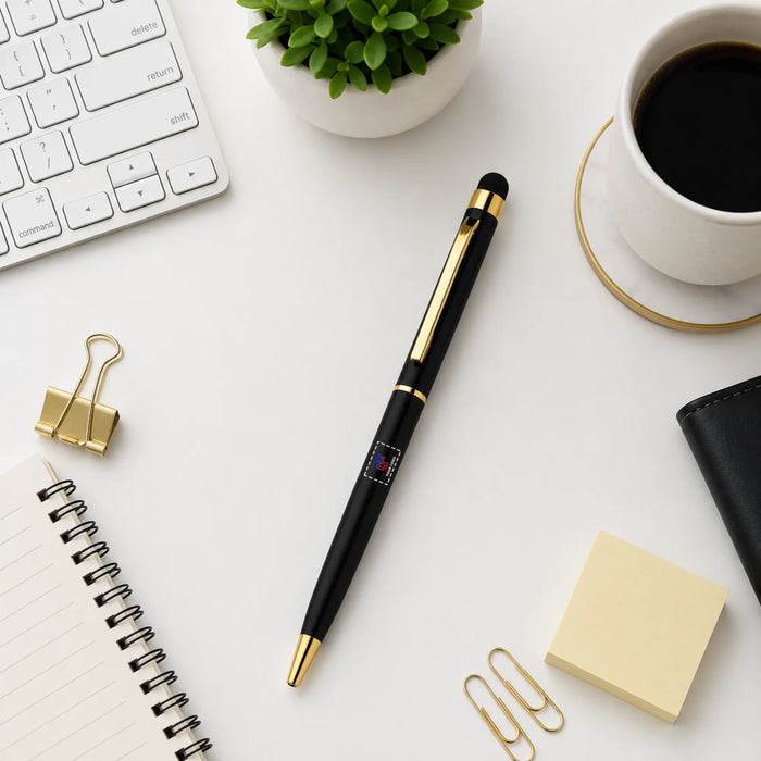 Black and Gold Thin Round Plastic Stylus Pen