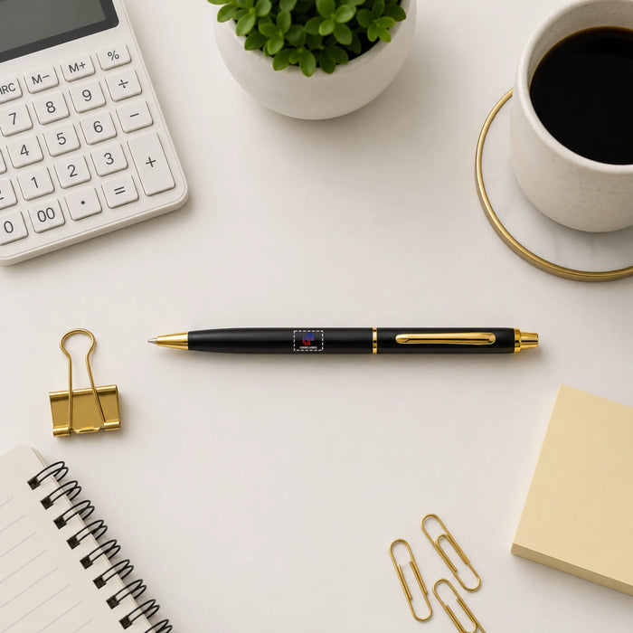 Black Slim Metal Pen with Gold Accents