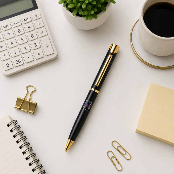 Black Modern Metal Pen with Gold Accents