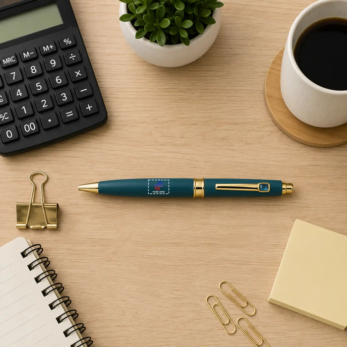 Turquoise Round Body Gold-Finish Metal Pen