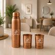 Copper Bottle Gift Set Glossy Line Art Finish