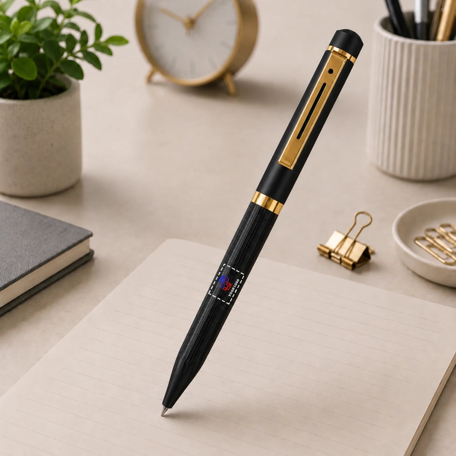 Classic Click-Action Metal Pen with Gold Accents