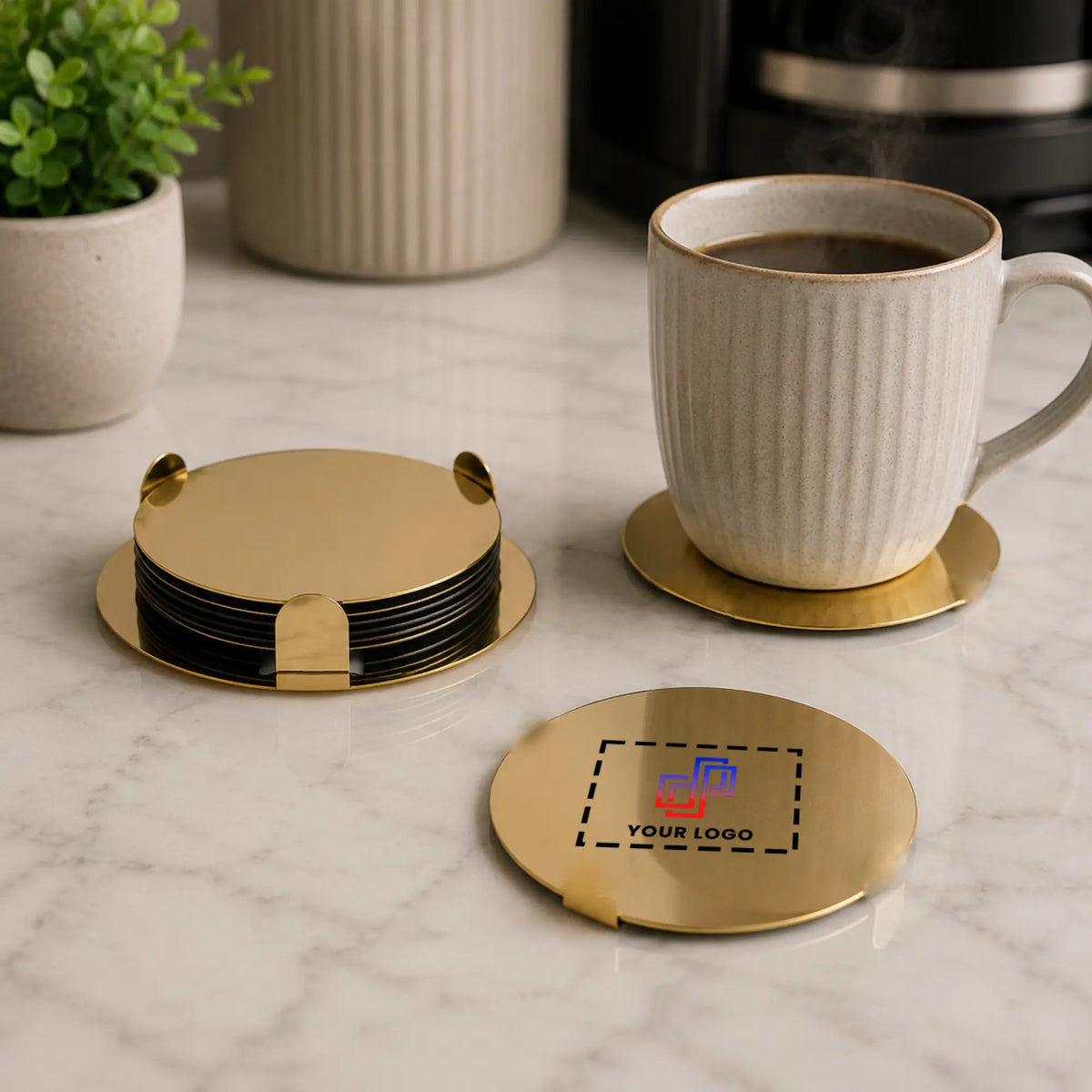 Steel Tea Coaster Set – Gold Round