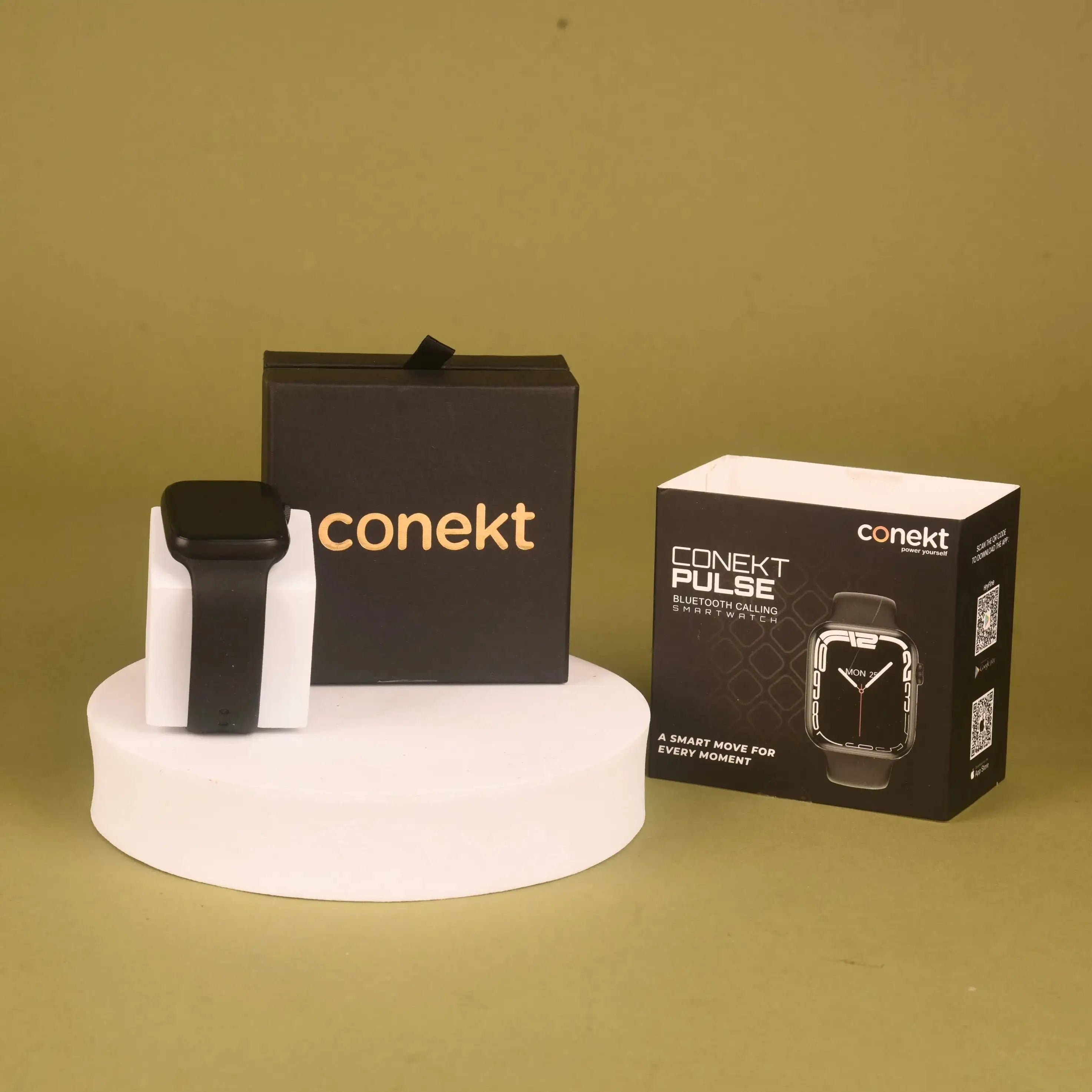 Conekt Pulse Bluetooth Smartwatch included in The Aura Hamper - Festive Luxury Gift, ideal for tech-savvy Diwali gifting.