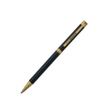 Black pen with gold accents on a white background