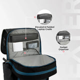 Backpack with laptop cradle and gadget organizer on a gray background