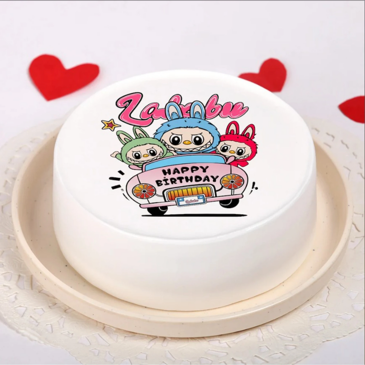 Happy Birthday Labubu Vanilla Cake