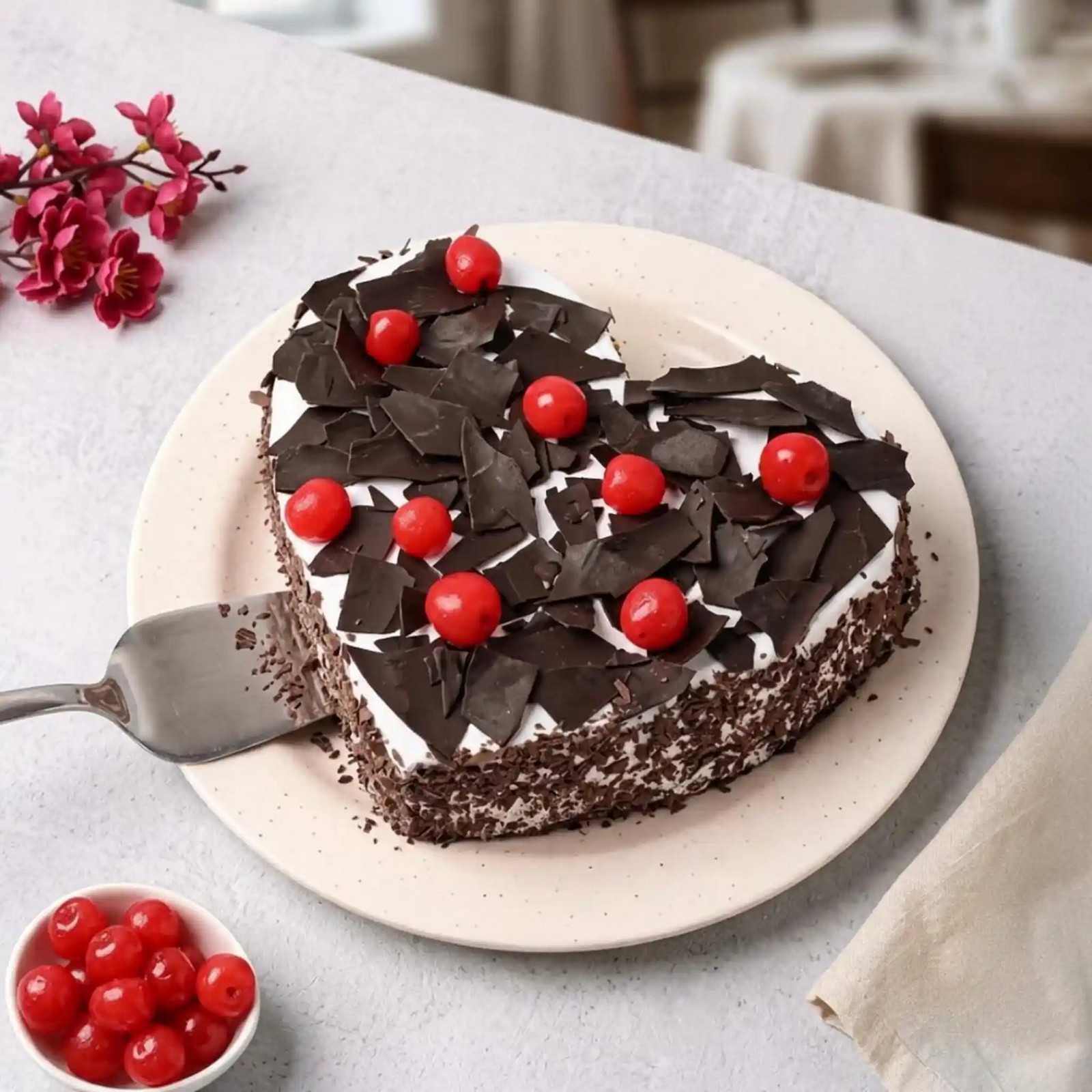 Heart Shape Black Forest Cake with Pineapple Flavor